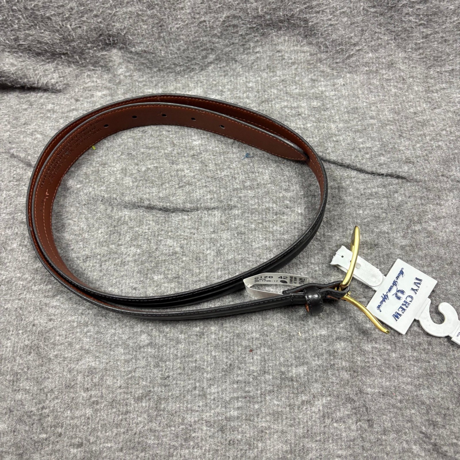 Ivy Crew Mens Leather Belt Black Gold Buckle Size 42 Minimalist Heritage * Flaw